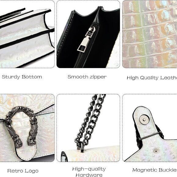 Crossbody Bag with Chain Artificial Leather Crocodile Print Small Purse - Picture 5 of 7